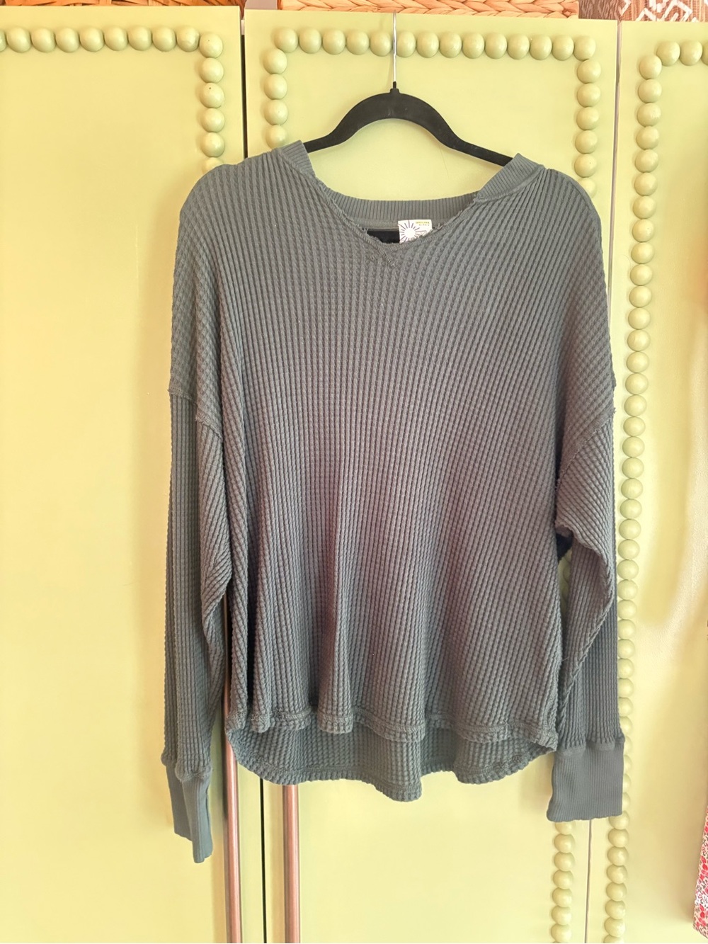 Aerie Offline Waffle Knit V-Neck Sweater - forest green